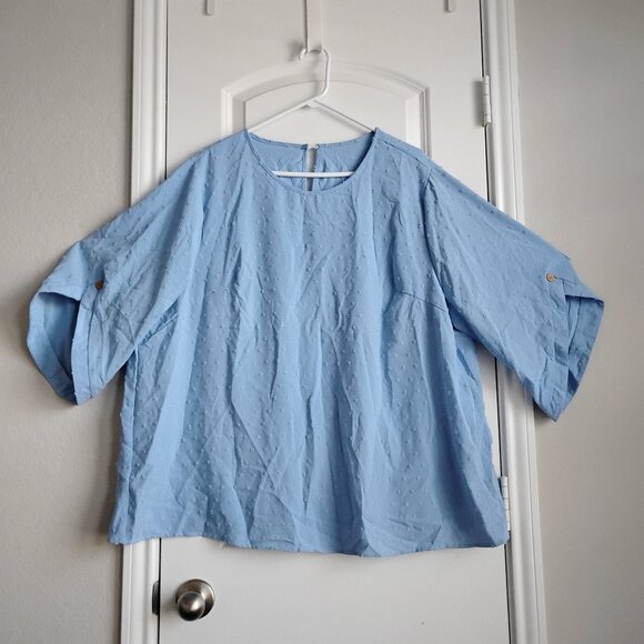 Blue 3/4 Sleeve Open Back Slit Top Raised Pattern Tunic Pretty Sleeves 4XL - Picture 1 of 6